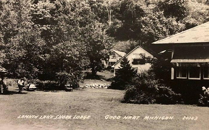 Lamkin Lake Shore Lodge - Old Postcard (newer photo)